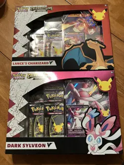 Pokemon Celebration Lance's Charizard V & Dark Sylveon V Collection Boxes Sealed - Image 1