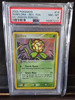 POPULATION 15! 2005 POKEMON EX UNSEEN FORCES #16 SUNFLORA-REV.FOIL PSA 8 - Image 1