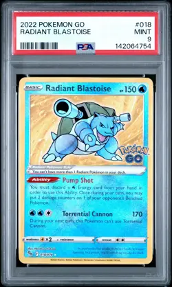 4754 Radiant Blastoise 2022 Pokemon Sword & Shield GO #018 PSA 9 - Image 1