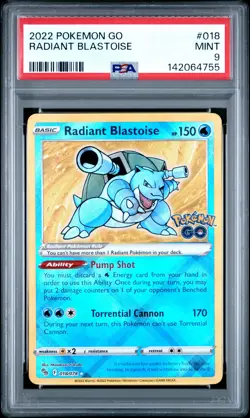 4755 Radiant Blastoise 2022 Pokemon Sword & Shield GO #018 PSA 9 - Image 1