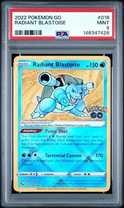 Pokemon Go 2022 Radiant Blastoise 018/078 PSA 9 Mint - Image 1