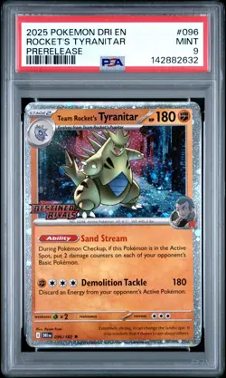 2025 POKEMON DRI EN-DESTINED RIVALS PRERELEASE TEAM ROCKET'S TYRANITAR PSA 9 - Image 1