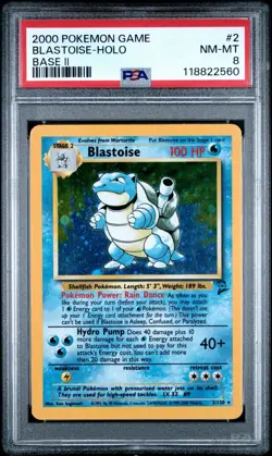 2000 POKEMON GAME BASE II #2 BLASTOISE-HOLO BASE II PSA 8 NM MT - Image 1