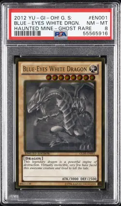 2012 YU-GI-OH! GOLD SER: HAUNTED MINE GHOST RARE BLUE-EYES WHITE DRAGON PSA 8 - Image 1
