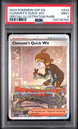 2024 POKEMON SSP EN-SURGING SPARKS #243 CLEMONT'S QUICK WIT PSA 9 - Image 1