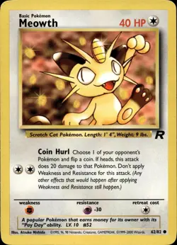 MEOWTH 62/82 COMMON TEAM ROCKET POKEMON UNLIMITED LP - Image 1