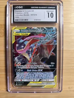 Greninja & Zoroark GX 107/214 Sm-Unbroken Bonds Holo CCG 10 Gem Mint - Image 1