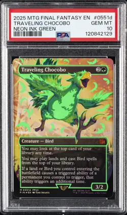 2025 MTG FINAL FANTASY COLORFUL CHOCOBOS-NEON INK GREEN TRAVELING CHOCOBO PSA 10 - Image 1