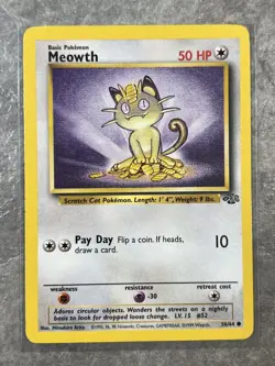 Meowth 56/64 Pokemon TCG Jungle Vintage WOTC Card Regular (Moderate Play) 3 - Image 1