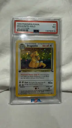 1999 POKEMON FOSSIL 1ST EDITION #4 DRAGONITE-HOLO PSA 7 - Image 1