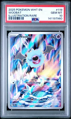 2025 POKEMON WHT EN-WHITE FLARE ILLUSTRATION RARE #119 WOOBAT PSA 10 - Image 1