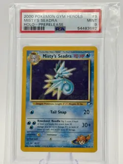 2000 Pokemon Gym Heroes Misty’s Seadra #9 Prerelease Holo PSA 9 MINT (WOTC) - Image 1