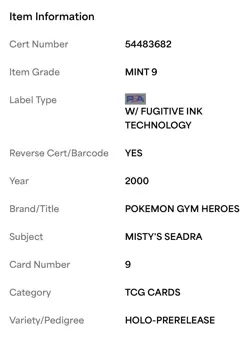 2000 Pokemon Gym Heroes Misty’s Seadra #9 Prerelease Holo PSA 9 MINT (WOTC) - Image 2