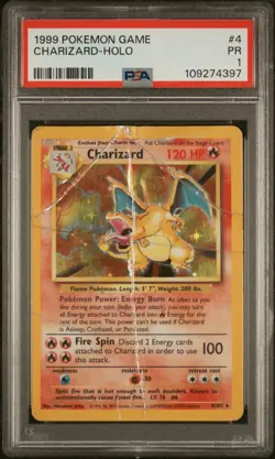 PSA 1 PR 1999 Base Set Charizard 4/102 Holo Foil Pokemon WOTC Unlimited - Image 1