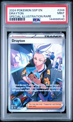 2024 POKEMON SSP EN-SURGING SPARKS SPECIAL ILLUSTRATION RARE #244 DRAYTON PSA 9 - Image 1