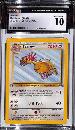CGC 10 GEM MINT Fearow 1st Edition 36/64 Pokemon Jungle Set (PSA/BGS) - Image 1
