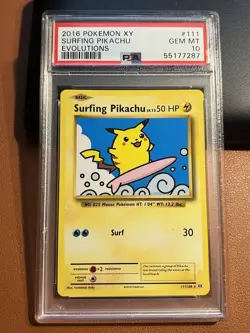 Pokemon Surfing Pikachu Secret Rare Evolutions PSA 10 #111/108 2016 - Image 1