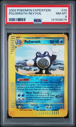 2002 POKEMON EXPEDITION #24 POLIWRATH-REVERSE FOIL PSA 8 - Image 1