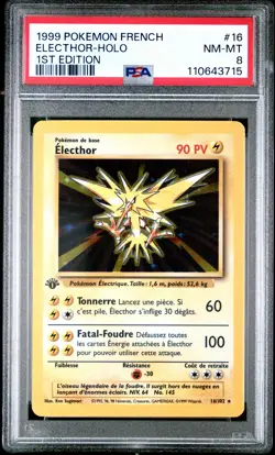 Carte Pokemon Electhor 16/102 Holo Set de base Edition 1 PSA 8 ✨ - Image 2