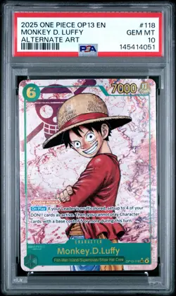 2025 ONE PIECE OP13-CARRYING ON HIS WILL ALTERNATE ART MONKEY D. LUFFY PSA 10 - Image 1