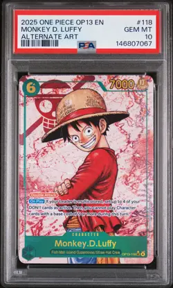 2025 ONE PIECE OP13-CARRYING ON HIS WILL ALTERNATE ART MONKEY D. LUFFY PSA 10 - Image 1