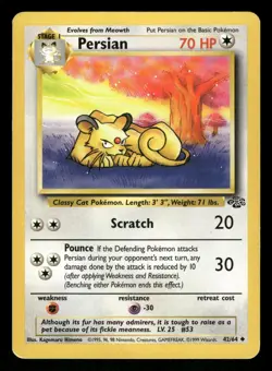 Persian 42/64 DMG Uncommon Jungle 1999 Pokemon TCG - Image 1