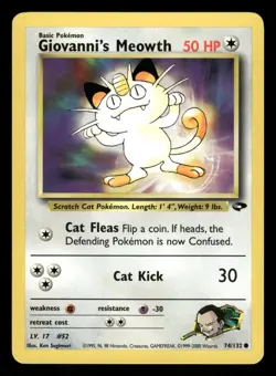 Giovanni's Meowth 74/132 NM Common Gym Challenge 2000 Pokemon TCG - Image 1