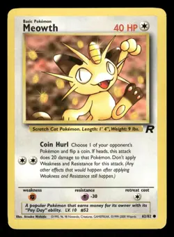 Meowth 62/82 NM Common Team Rocket 2000 Pokemon TCG - Image 1
