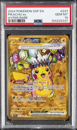 2024 POKEMON SSP EN-SURGING SPARKS HYPER RARE #247 PIKACHU EX PSA 10 - Image 1