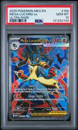 2025 Pokemon Mega Evolution Lucario ex Full Art Ultra Rare #160/132 PSA 10 - Image 1