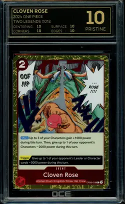 2024 One Piece TWO LEGENDS #018 Cloven Rose Graded OCE 10 BLACK LABEL Pristine - Image 1
