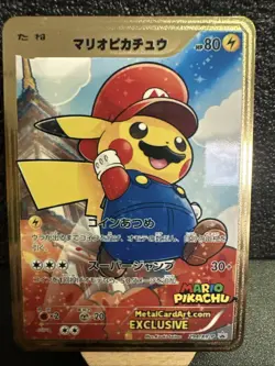 Mario Pikachu Gold Metal Pokemon Card - Collectible Fan Art & Display Piece - Image 1