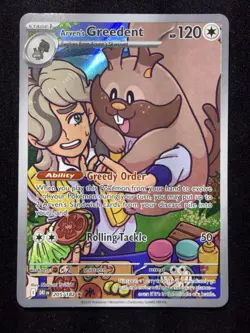 Pokemon TCG Arven's Greedent 205/182 Destined Rivals Illustration Rare Card NM - Image 1