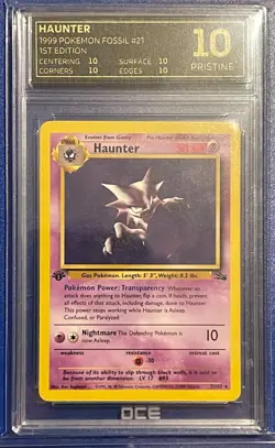 HAUNTER 21/62 1st Edition Fossil Pokemon Card 1999 OCE PRISTINE 10 BLACK LABEL - Image 1