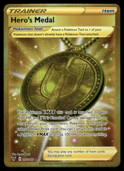 Hero's Medal Secret Gold NM 201/185 SWSH04: Vivid Voltage Pokemon Card - Image 1