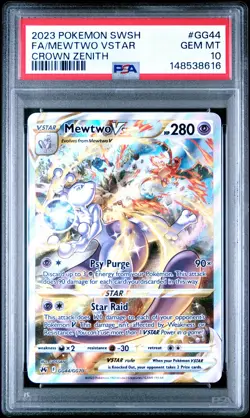 2023 POKEMON SWORD & SHIELD CROWN ZENITH #GG44 FULL ART/MEWTWO VSTAR PSA 10 - Image 1