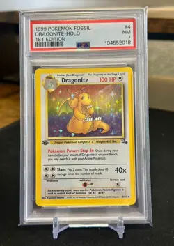 1999 Pokemon Fossil 1st Edition Dragonite #4/62 Holo PSA 7 NM - Image 3
