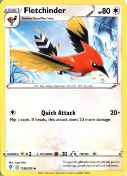 Fletchinder 139/203 SWSH07: Evolving Skies Pokemon Card TCG - Image 1