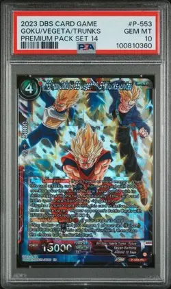 2023 DBS CARD GAME #P-553 SS SON GOKU & SS VEGETA & SS TRUNKS, UNITED PSA 10 - Image 3