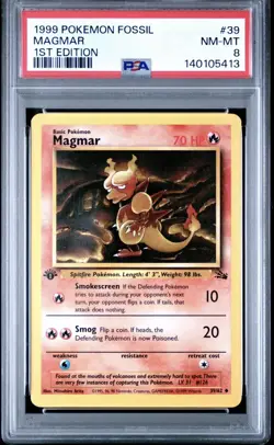 1999 POKEMON FOSSIL 1ST EDITION #39 MAGMAR PSA 8 - Image 1