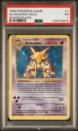 PSA 1 1999 Pokemon Alakazam Shadowless Holo No. 1 - Image 1