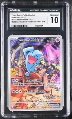 CGC 10 Team Rocket's Wobbuffet Destined Rivals Pokemon Card Pokemon Center Stamp - Image 1