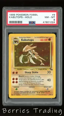 1999 Pokemon Fossil Kabutops Holo PSA 8 Mint Rare Card 9/62 #9 - Image 1