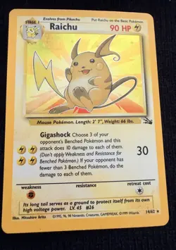 Pokemon Raichu 14/62 Fossil Holo Rare 90 HP 1999 The Pokemon Company English - Image 1
