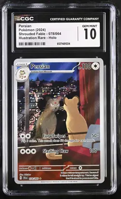 💥Persian 078/064 Illustration Rare Holo Shrouded Fable Pokemon CGC 10 Gem Mint - Image 1