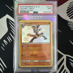 Lucario-Holo Pokemon Sun & Moon Hidden Fates SV22 NM PSA 9 - Image 1