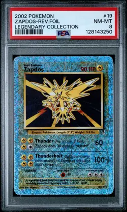 2002 POKEMON LEGENDARY COLLECTION #19 ZAPDOS-REVERSE FOIL PSA 8 - Image 1