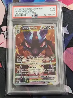 2023 Pokemon SWSH BSP FA/Lucario #291 VSTAR Crown Zenith ETB PSA 9 - Image 1