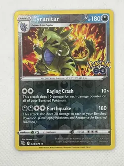 Pokemon Go TCG Card NM/M 043/078 Tyranitar Reverse Holo Rare - Image 1
