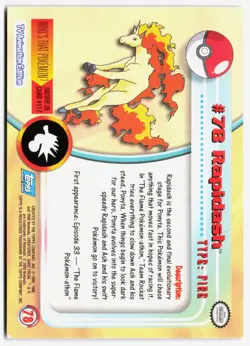 Pokemon Card Rapidash FOIL #78 Blue Logo Topps Holo Foil LP - Image 2